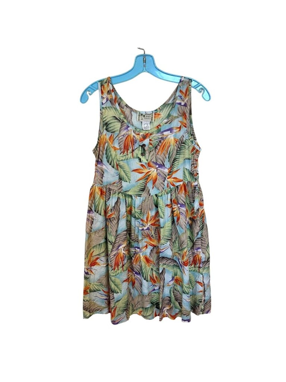 Vintage Hawaiian Womens Sleeveless Mini Dress Cream Bird of Paradise Tropical S